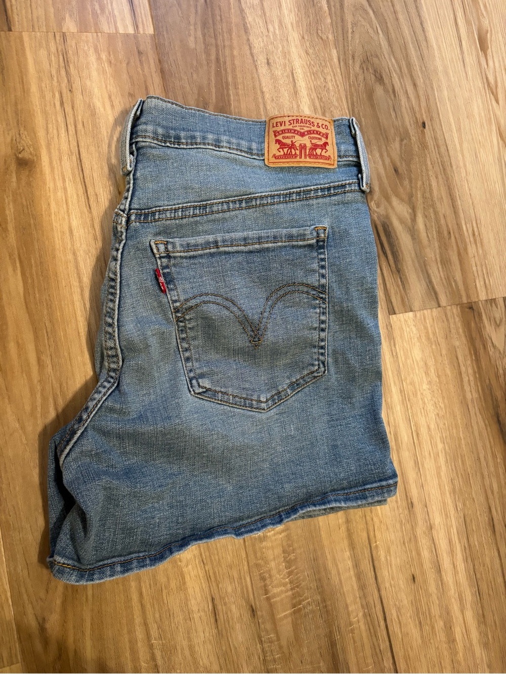 Levi's Mid Length Denim Shorts - Light Blue with Gold Stitching